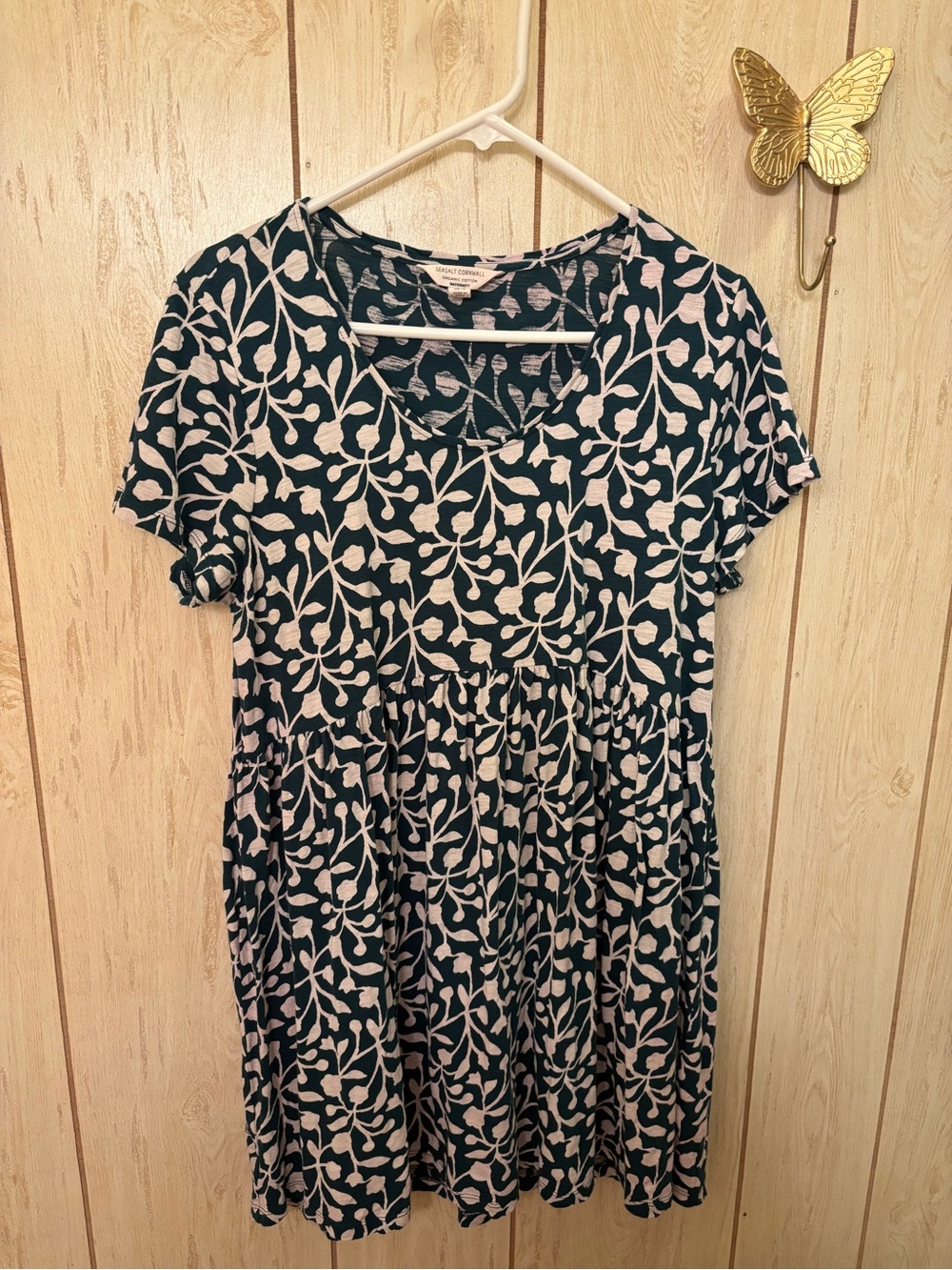 Maternity Floral-Print Green Midi Dress with Cream Detail- organic cotton